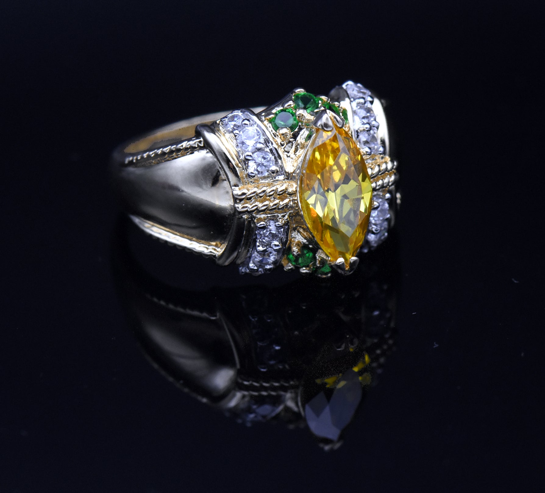 Ross-Simons - Vintage Vermeil with Yellow and Green CZ Ring - Size 10
