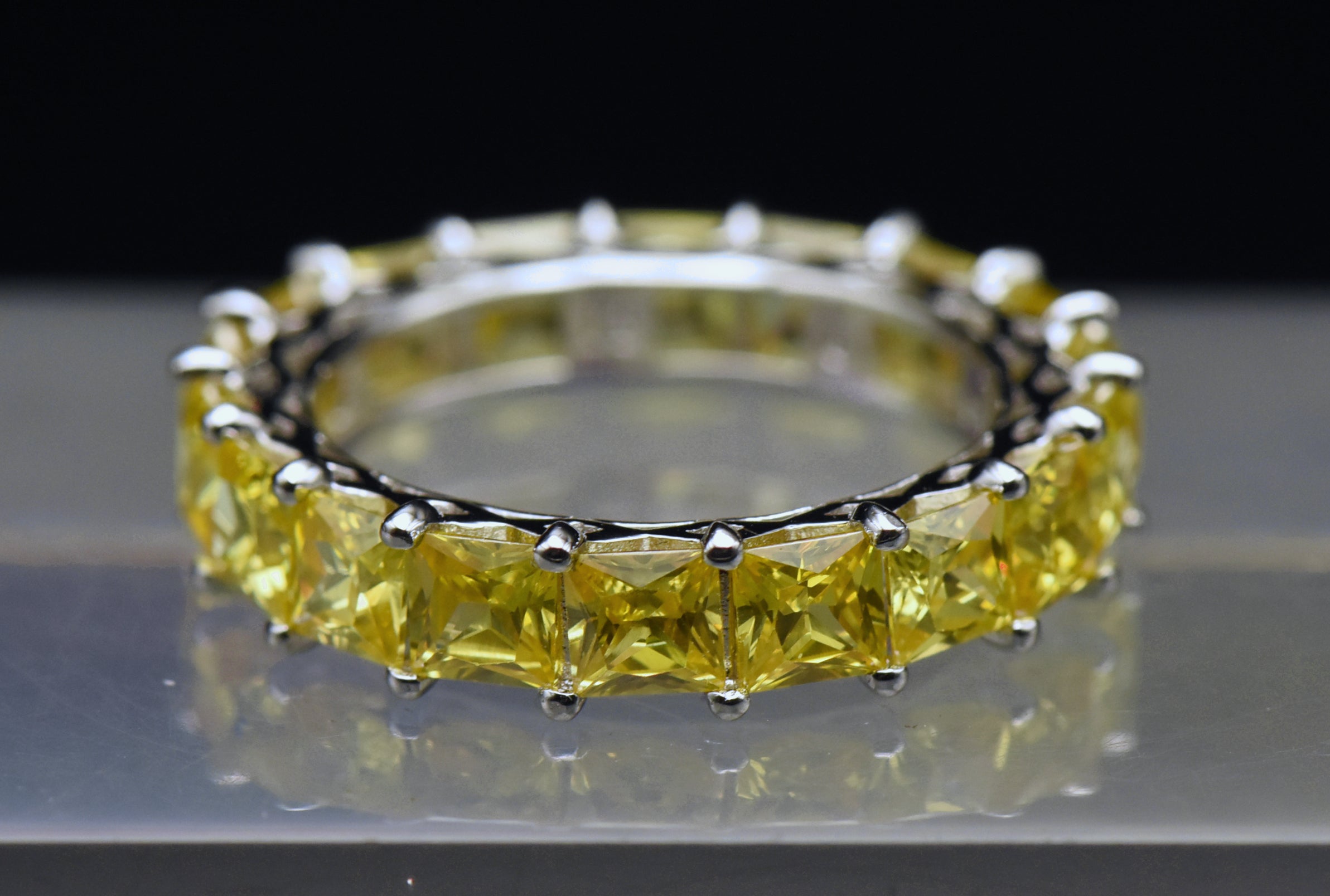 Vintage Yellow Cubic Zirconia Sterling Silver Eternity Band - Size 8