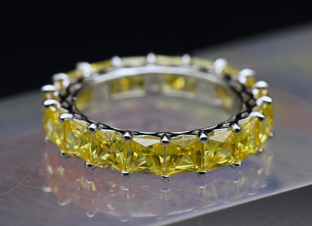 Vintage Yellow Cubic Zirconia Sterling Silver Eternity Band - Size 8