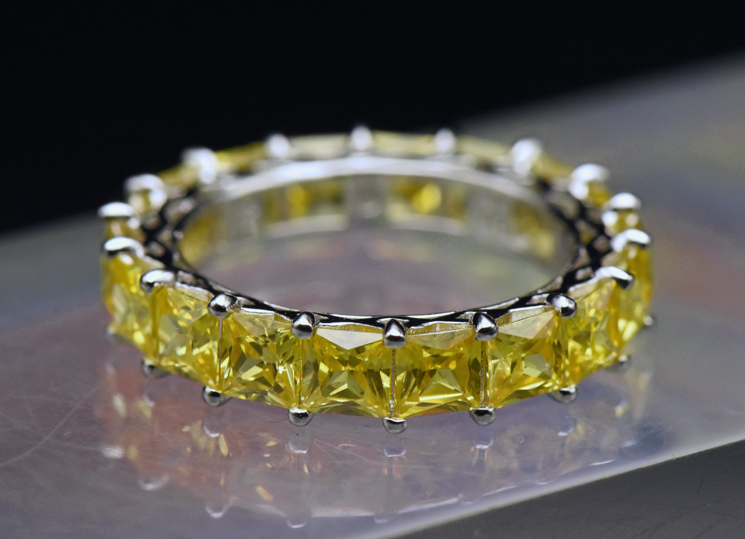 Vintage Yellow Cubic Zirconia Sterling Silver Eternity Band - Size 8