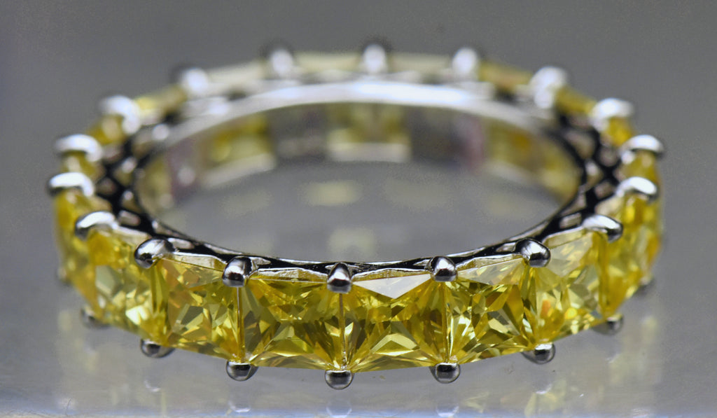 Vintage Yellow Cubic Zirconia Sterling Silver Eternity Band - Size 8