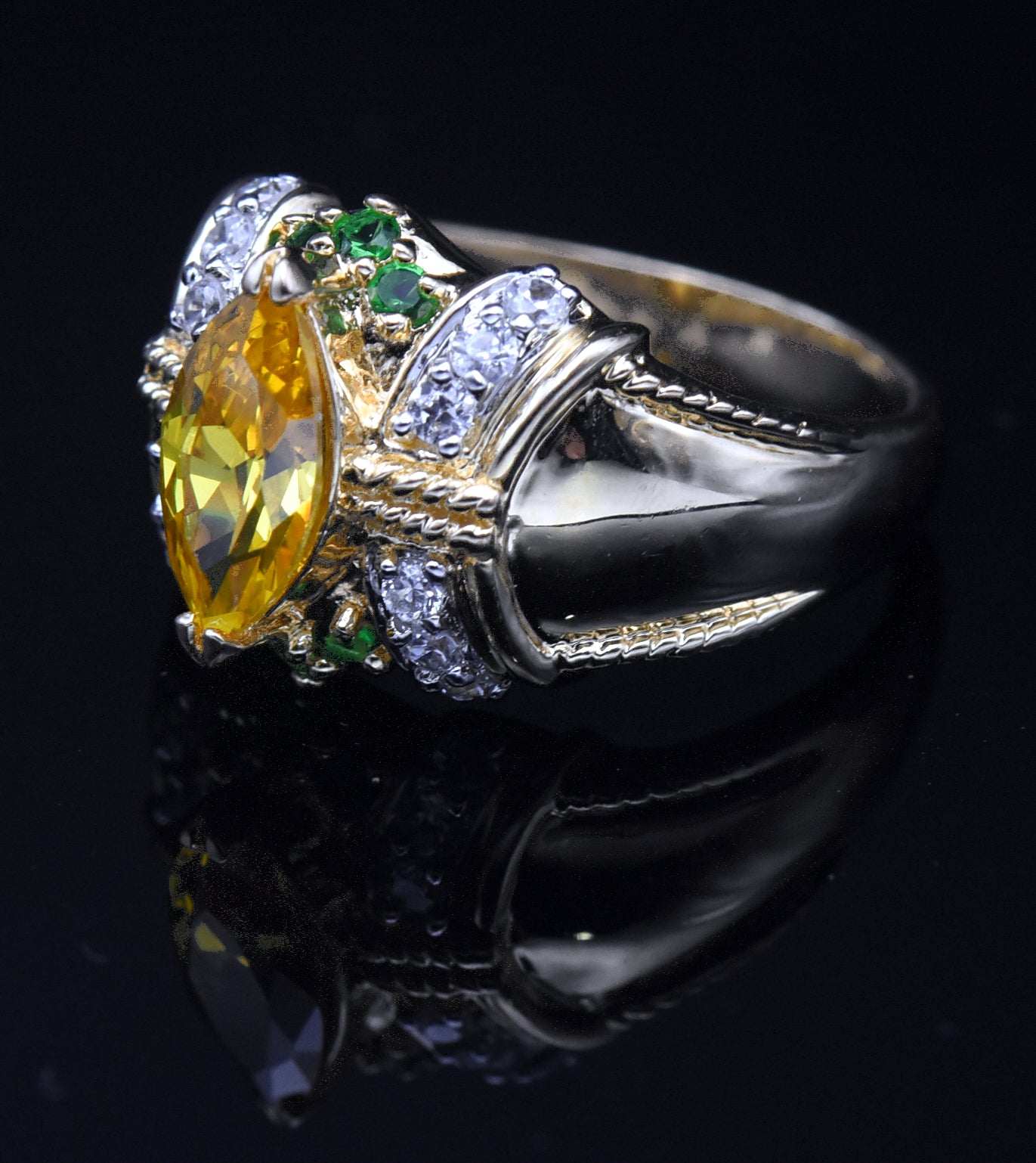 Ross-Simons - Vintage Vermeil with Yellow and Green CZ Ring - Size 10