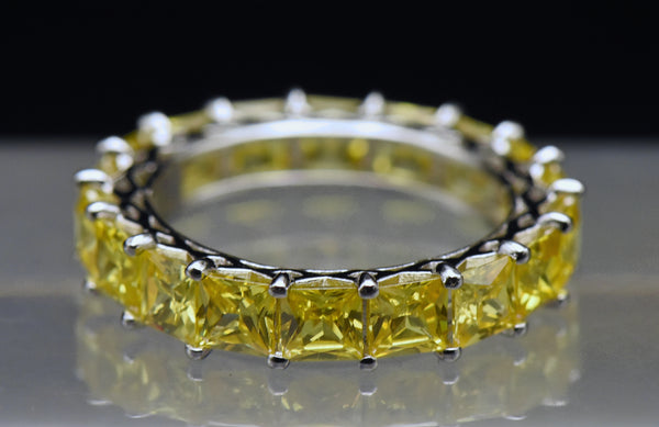 Vintage Yellow Cubic Zirconia Sterling Silver Eternity Band - Size 8