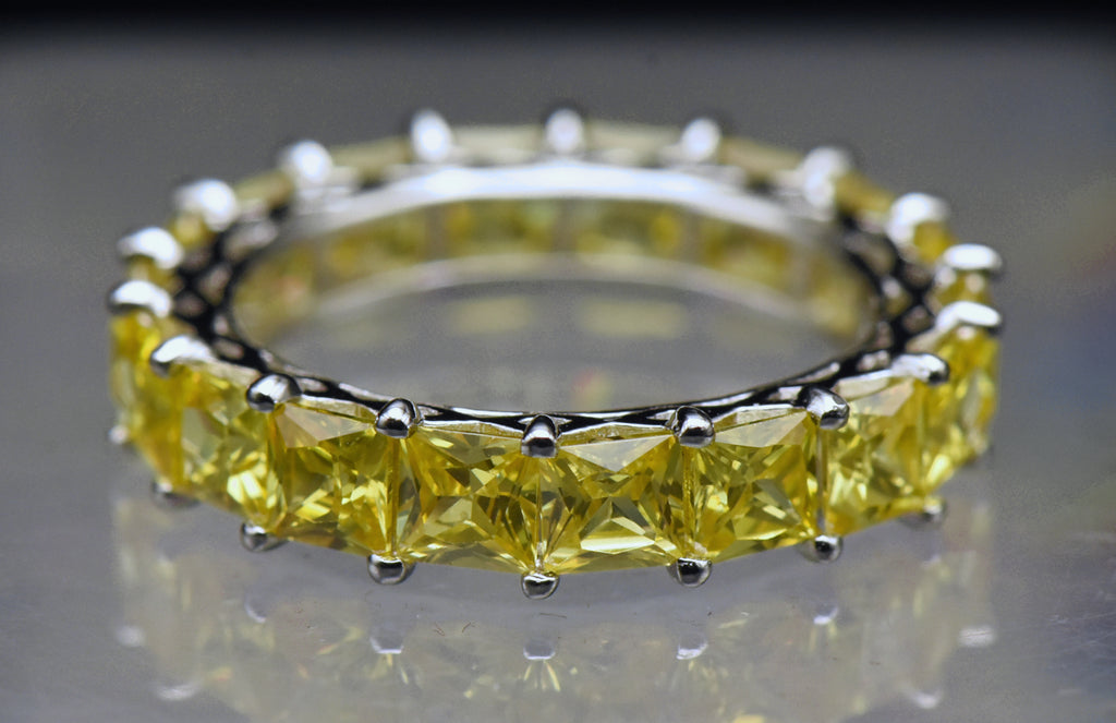 Vintage Yellow Cubic Zirconia Sterling Silver Eternity Band - Size 8