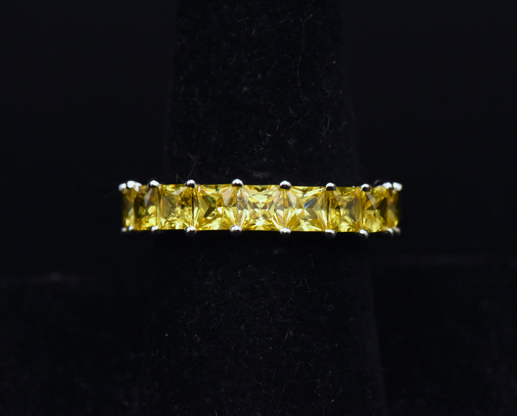 Vintage Yellow Cubic Zirconia Sterling Silver Eternity Band - Size 8