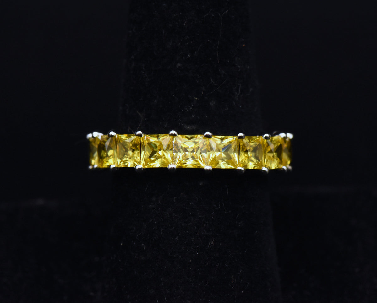 Vintage Yellow Cubic Zirconia Sterling Silver Eternity Band - Size 8