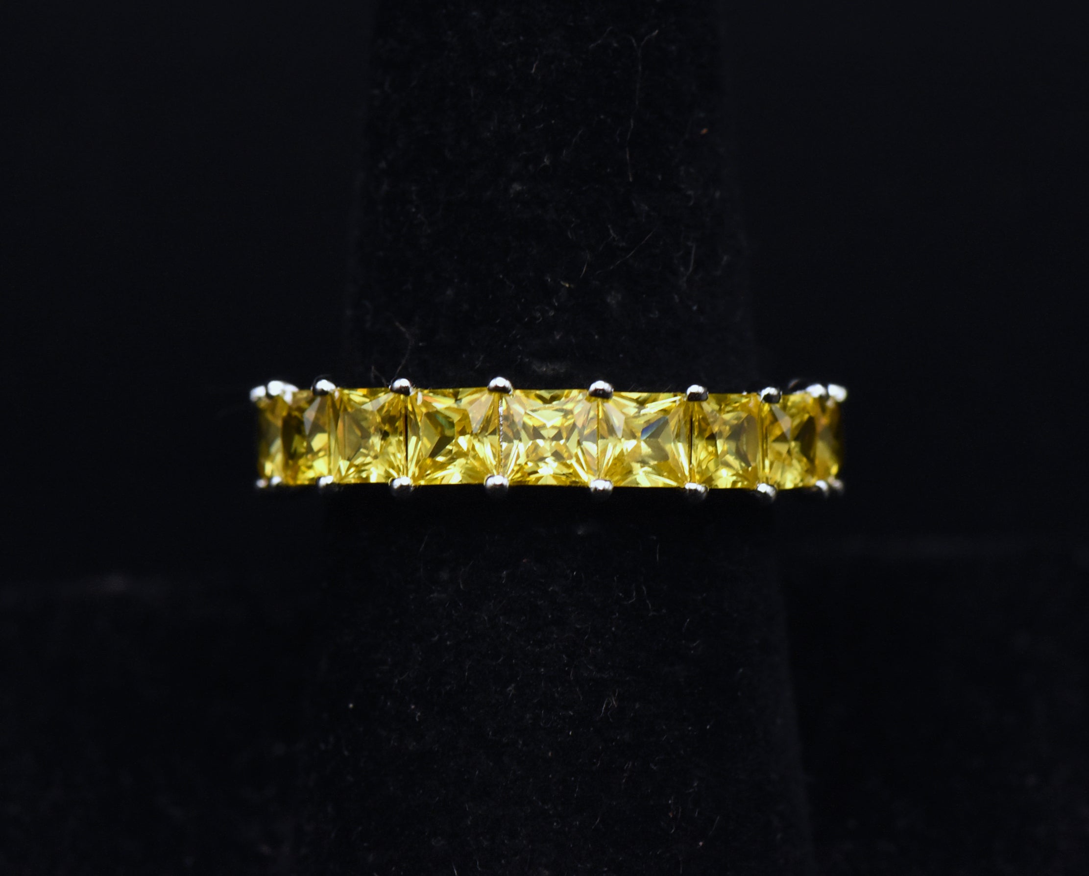 Vintage Yellow Cubic Zirconia Sterling Silver Eternity Band - Size 8