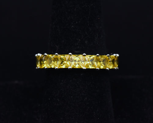 Vintage Yellow Cubic Zirconia Sterling Silver Eternity Band - Size 8