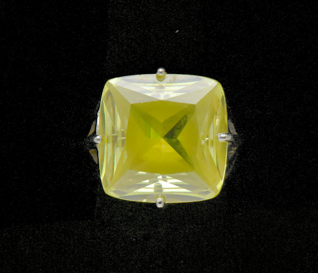 Vintage Large Yellow Cubic Zirconia Ring - Size 7