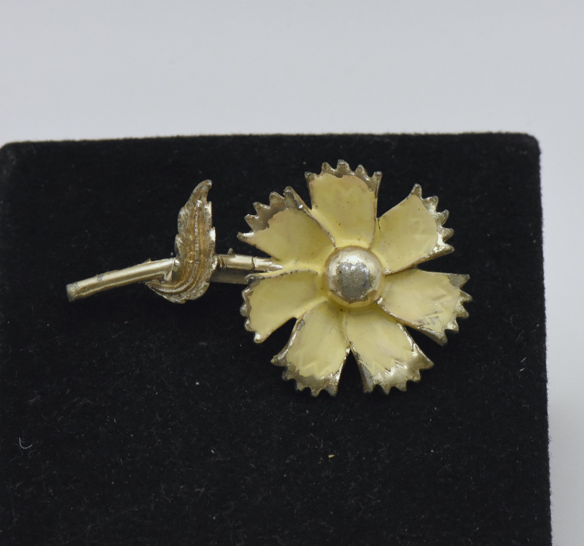 Vintage Yellow Enamel Metal Flower Brooch
