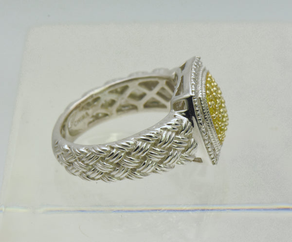 Vintage Sterling Silver Yellow Diamonds Ring - Size 6