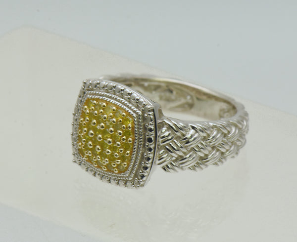 Vintage Sterling Silver Yellow Diamonds Ring - Size 6