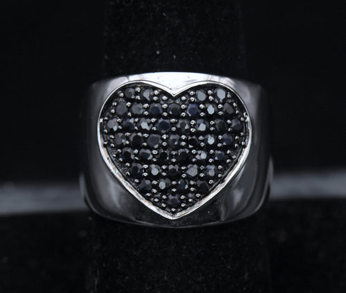 Yours by Loren - Vintage Sapphires Sterling Silver Heart Ring - Size 8