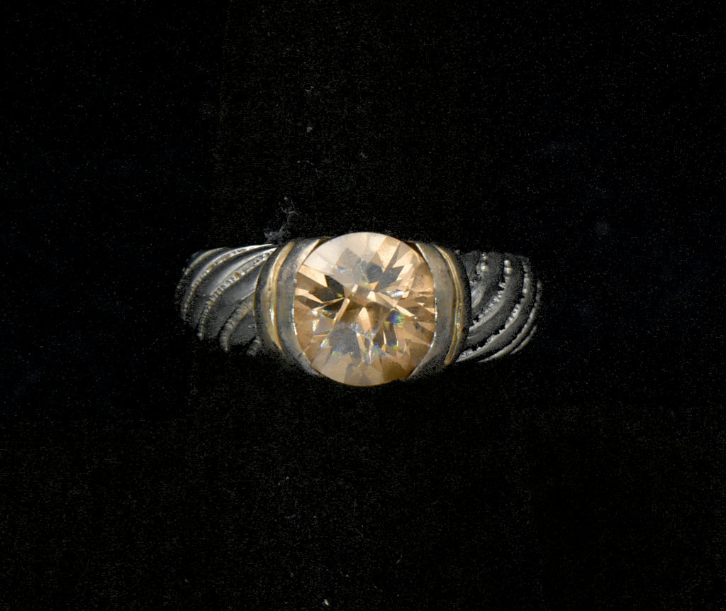 Vintage Sterling Silver Yellow CZ Ring - Size 7.75