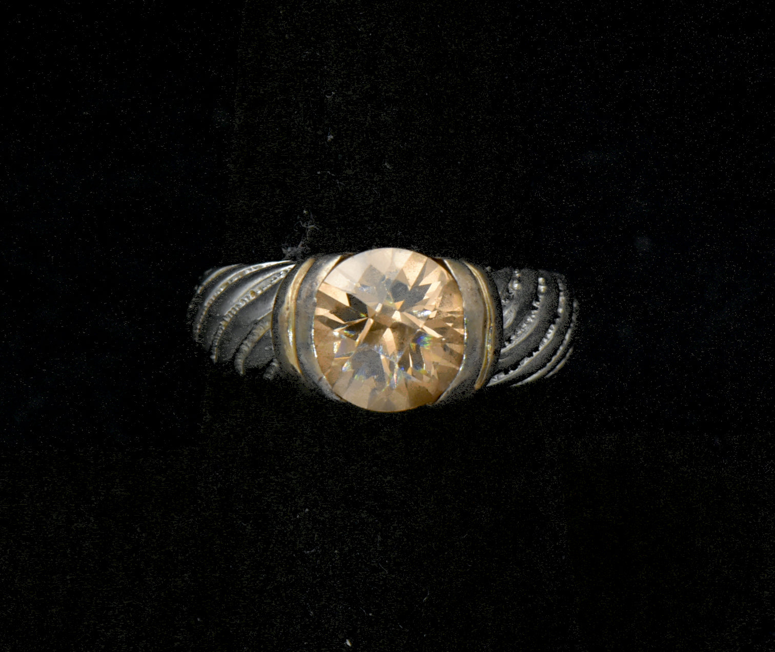 Vintage Sterling Silver Yellow CZ Ring - Size 7.75