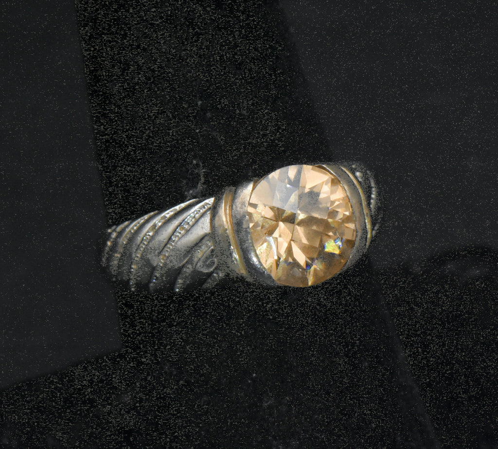 Vintage Sterling Silver Yellow CZ Ring - Size 7.75