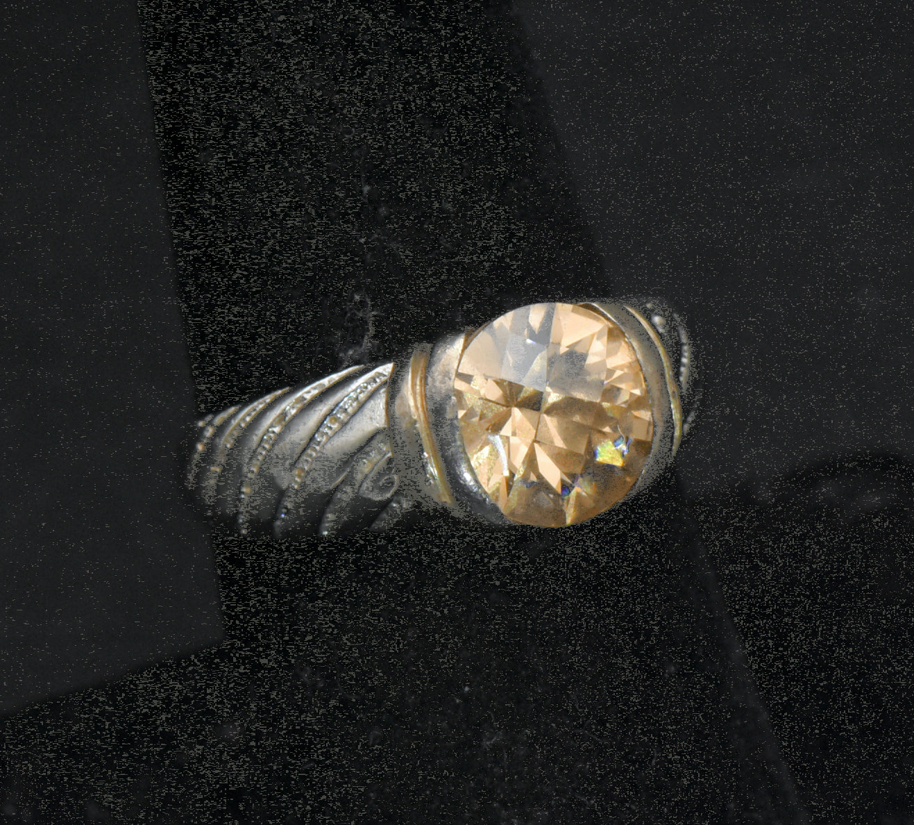 Vintage Sterling Silver Yellow CZ Ring - Size 7.75