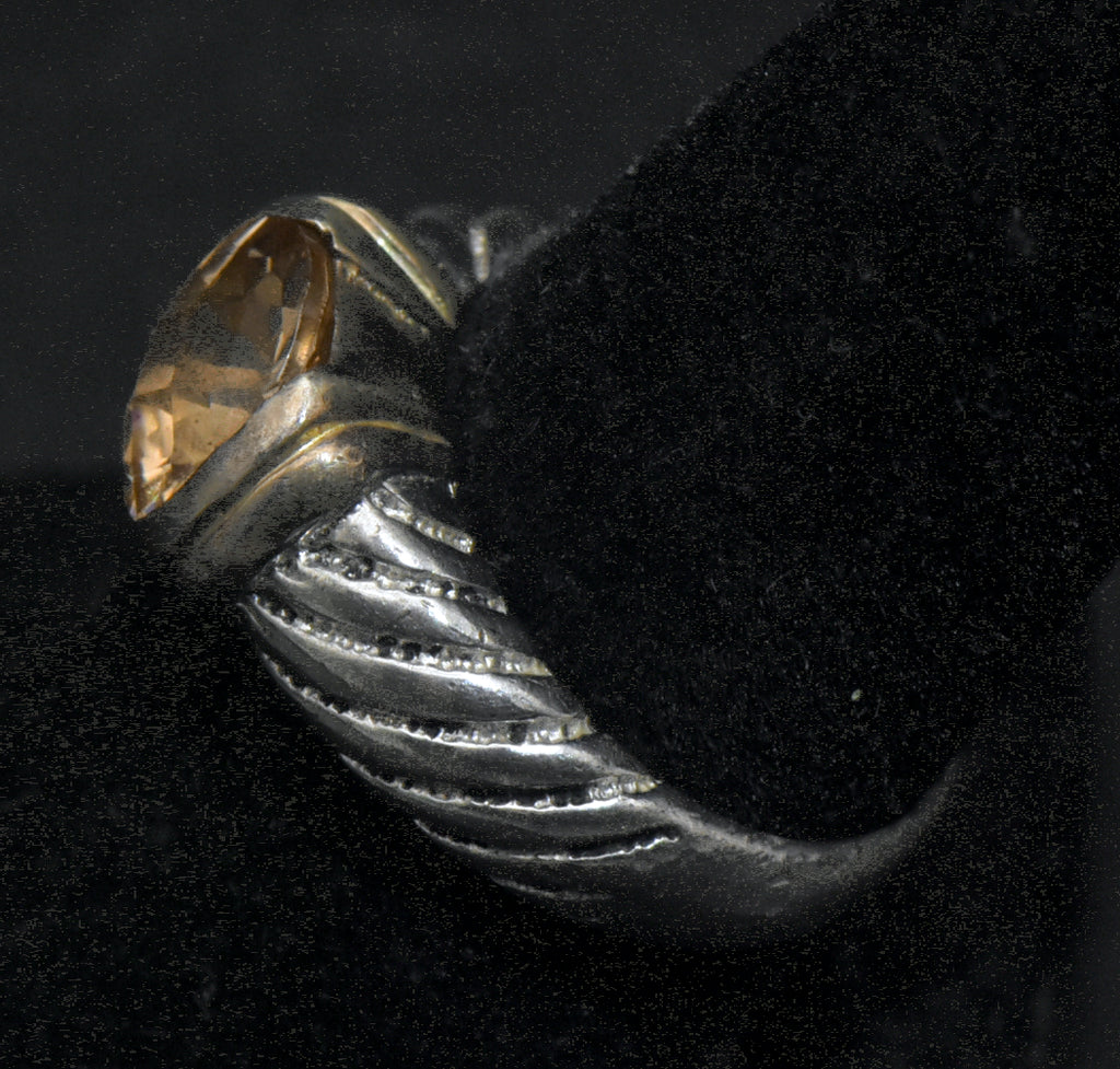 Vintage Sterling Silver Yellow CZ Ring - Size 7.75