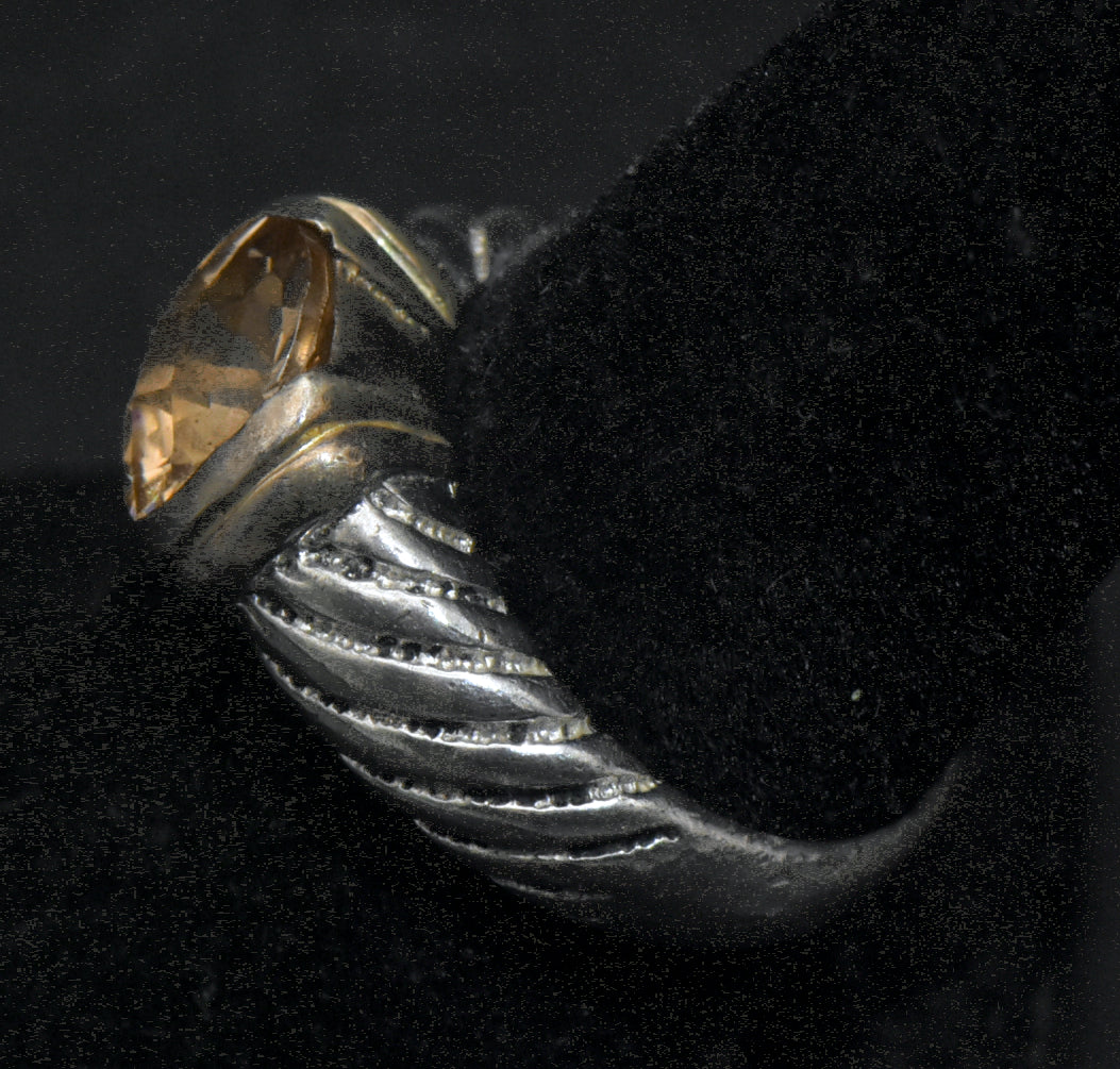 Vintage Sterling Silver Yellow CZ Ring - Size 7.75