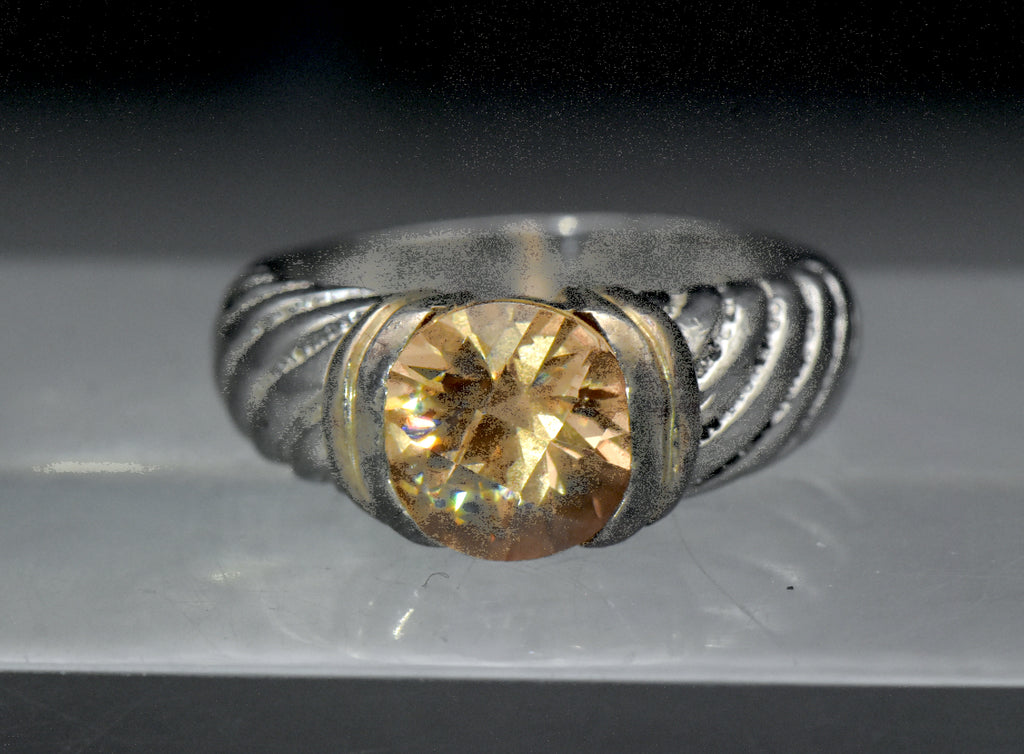 Vintage Sterling Silver Yellow CZ Ring - Size 7.75
