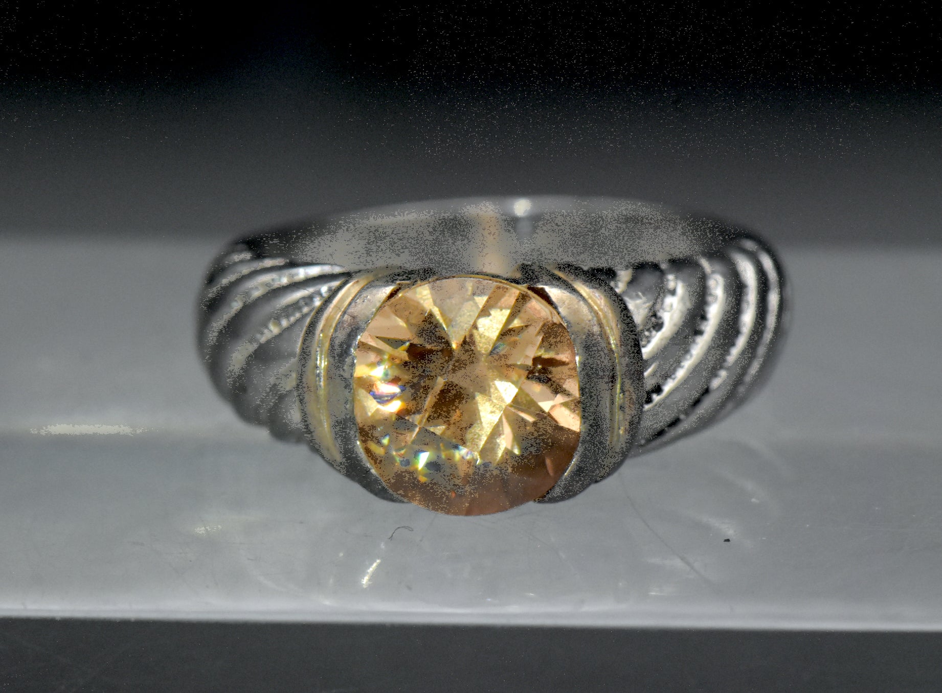 Vintage Sterling Silver Yellow CZ Ring - Size 7.75
