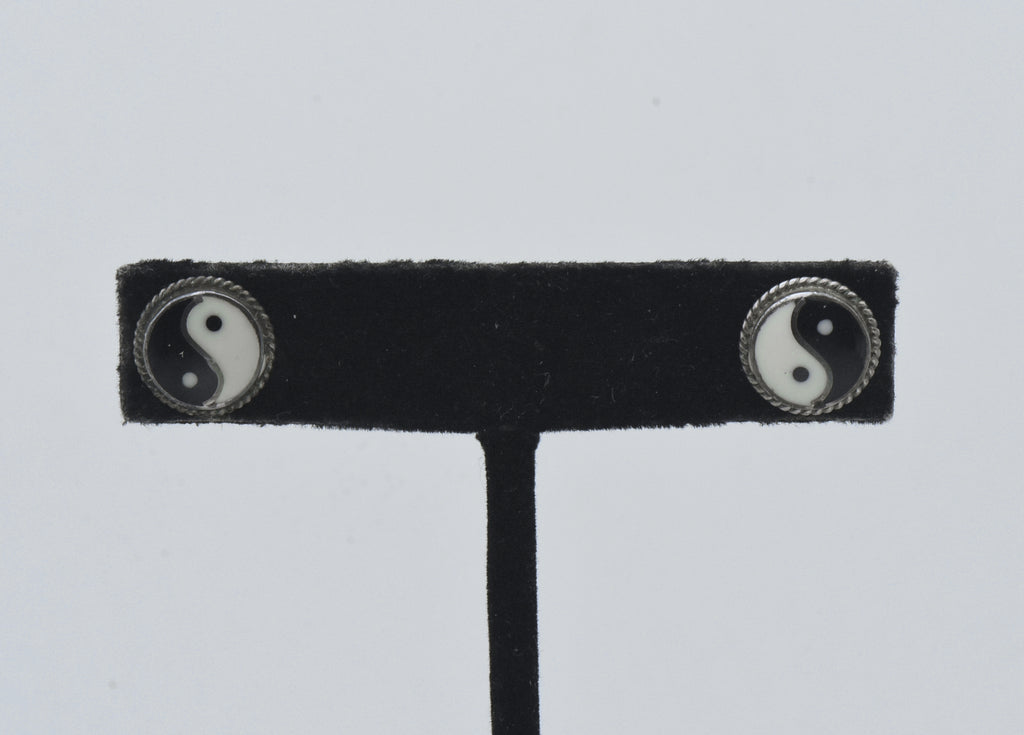 Vintage Handmade Sterling Silver Yin Yang Stud Earrings