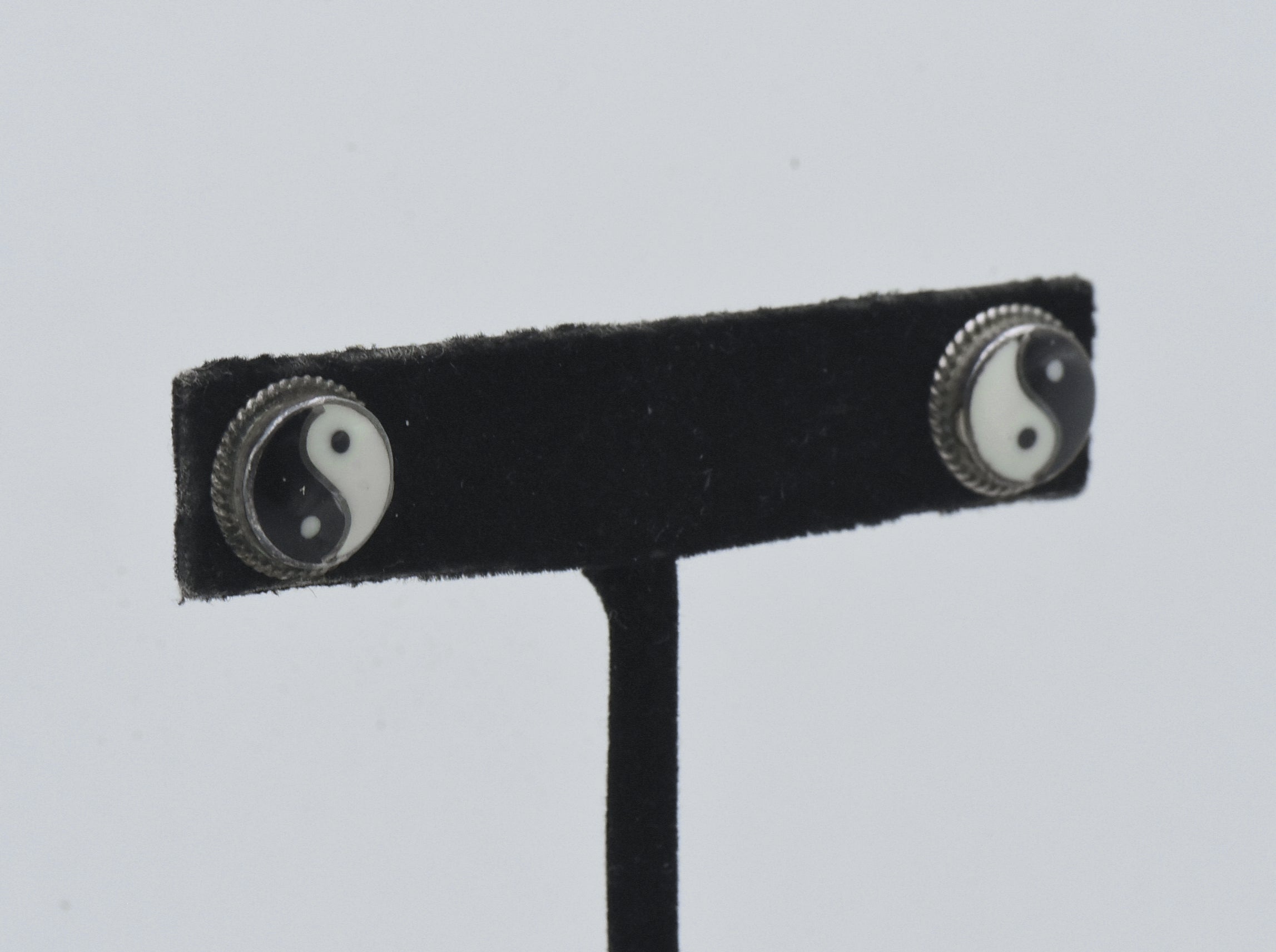 Vintage Handmade Sterling Silver Yin Yang Stud Earrings