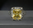 Vintage Yellow CZ Sterling Silver Halo Ring - Size 8