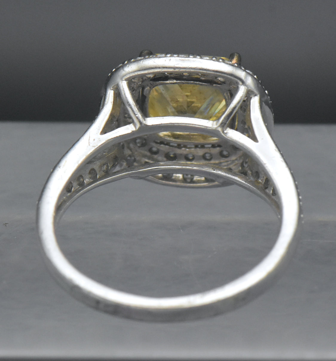 Vintage Yellow CZ Sterling Silver Halo Ring - Size 7