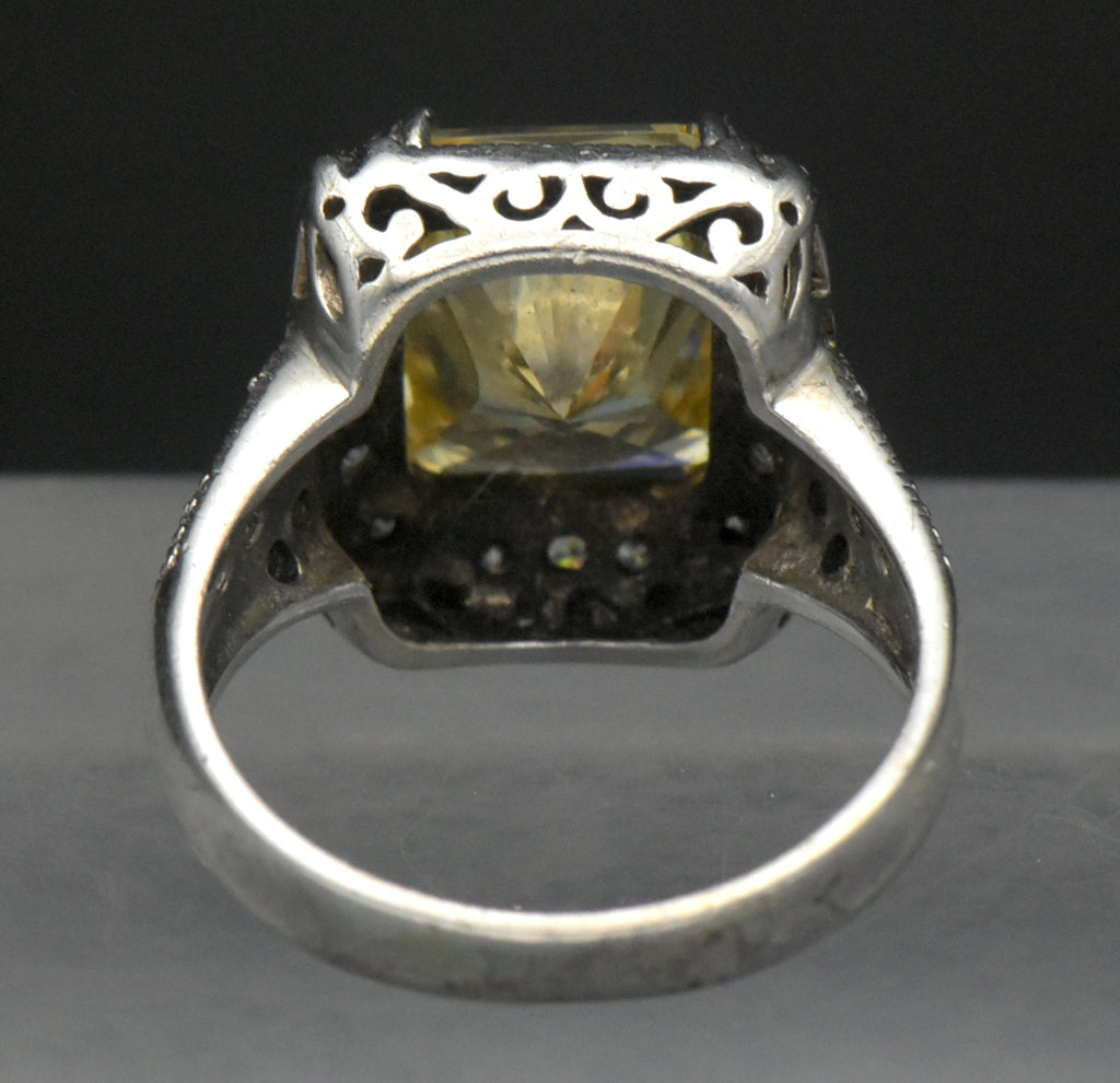 Vintage Yellow CZ Sterling Silver Halo Ring - Size 8