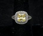 Vintage Yellow CZ Sterling Silver Halo Ring - Size 7