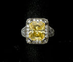 Vintage Yellow CZ Sterling Silver Halo Ring - Size 8