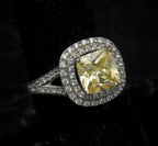 Vintage Yellow CZ Sterling Silver Halo Ring - Size 7