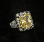 Vintage Yellow CZ Sterling Silver Halo Ring - Size 8