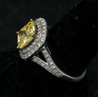 Vintage Yellow CZ Sterling Silver Halo Ring - Size 7