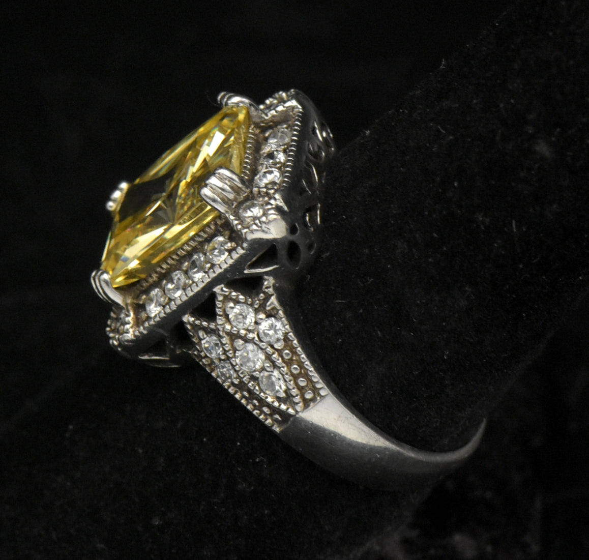 Vintage Yellow CZ Sterling Silver Halo Ring - Size 8