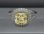 Vintage Yellow CZ Sterling Silver Halo Ring - Size 7