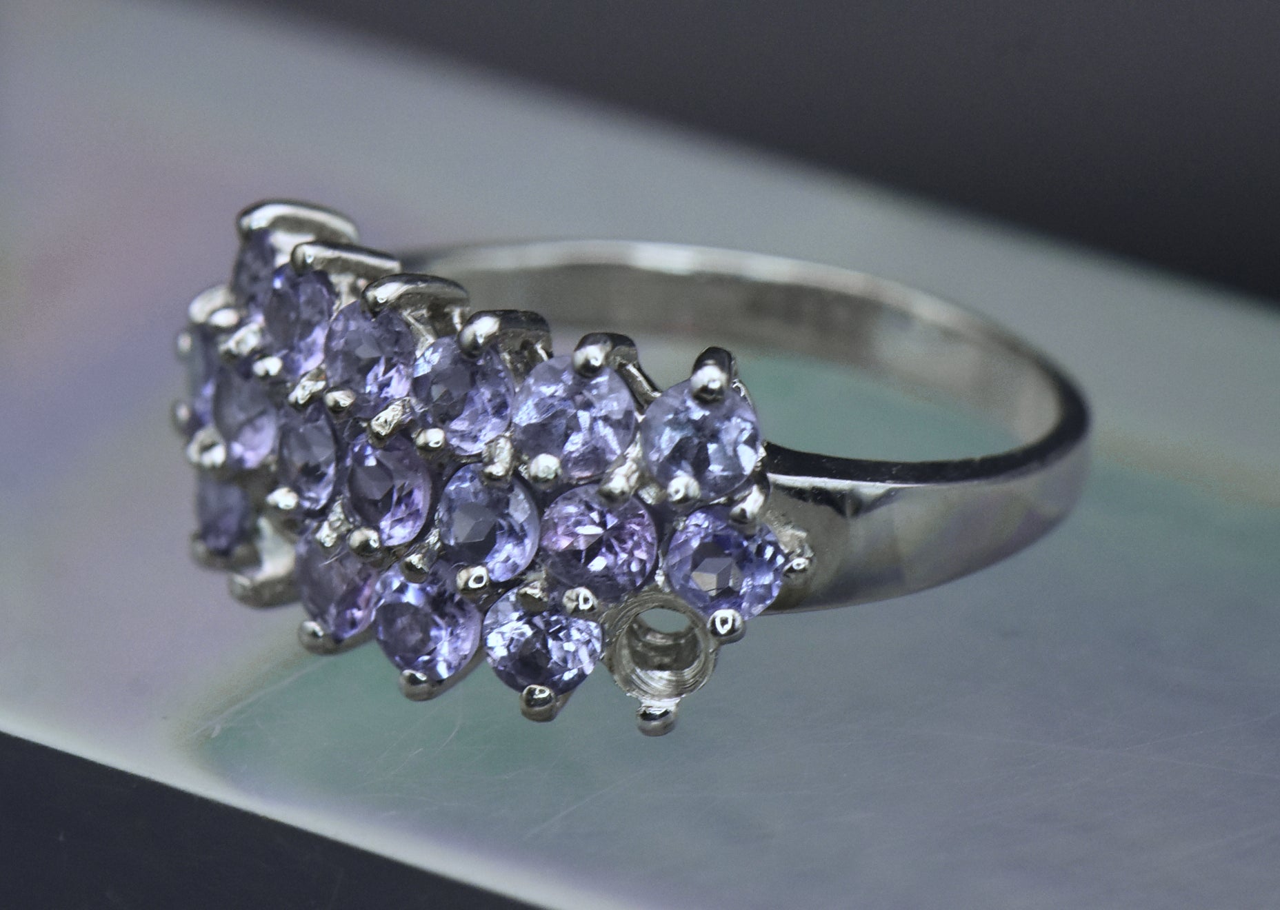 Clyde Duneier - Vintage 10K White Gold Tanzanite Ring - Size 8.75 MISSING STONES