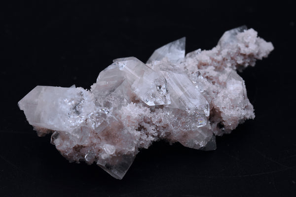 Apophylite Crystal Cluster on Ligh Pink Chalcedony Mineral Specimen - India