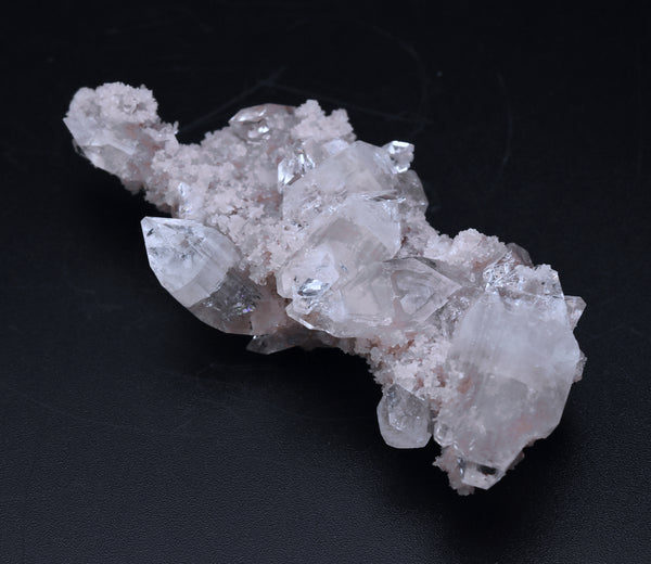 Apophylite Crystal Cluster on Ligh Pink Chalcedony Mineral Specimen - India