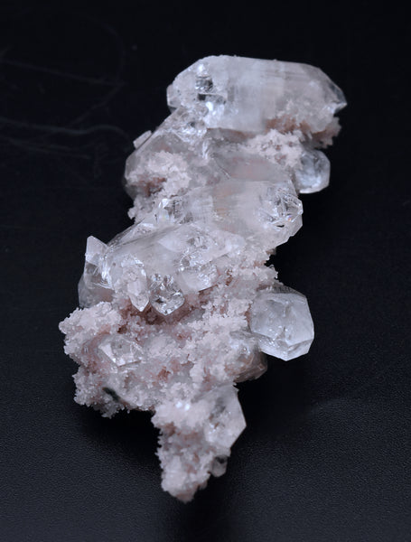 Apophylite Crystal Cluster on Ligh Pink Chalcedony Mineral Specimen - India