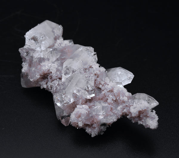 Apophylite Crystal Cluster on Ligh Pink Chalcedony Mineral Specimen - India