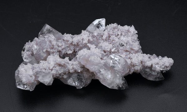 Apophylite Crystal Cluster on Ligh Pink Chalcedony Mineral Specimen - India