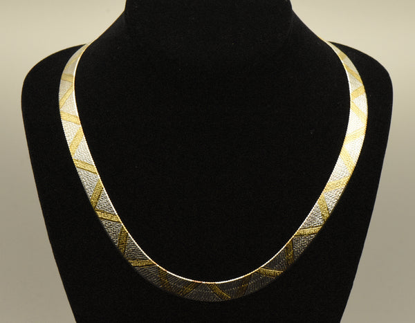 Milor - Vintage Sterling Silver Gold Tone Zigzag Italian Herringbone Link Chain Necklace - 20"