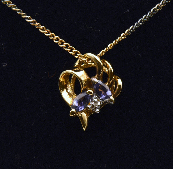 Vintage Tanzanite and Diamond Gold Plated Sterling Silver Pendant Necklace - 18"