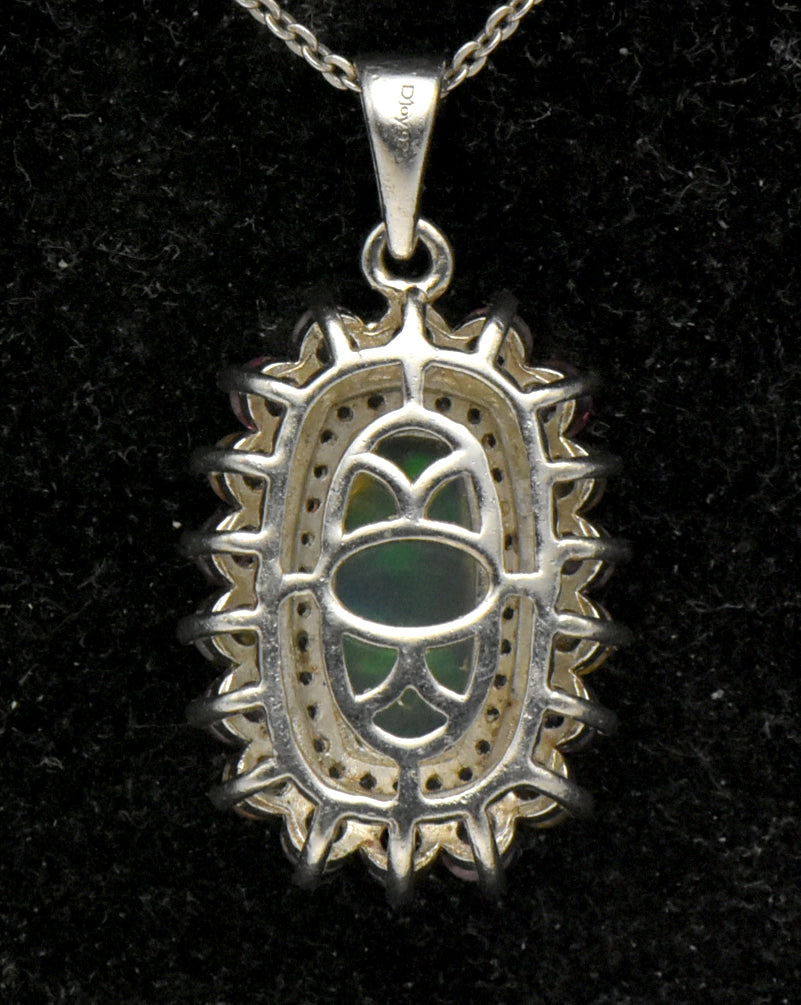 Vintage Opal, Tourmaline and Zircon Sterling Silver Pendant on Sterling Silver Chain Necklace - 20 Inches