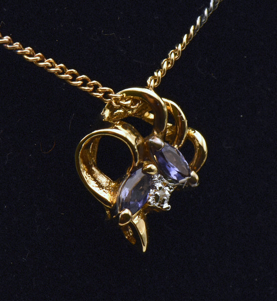 Vintage Tanzanite and Diamond Gold Plated Sterling Silver Pendant Necklace - 18"