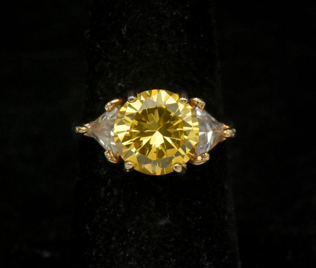 Vintage 18k Gold Plated Yellow CZ Ring - Size 6