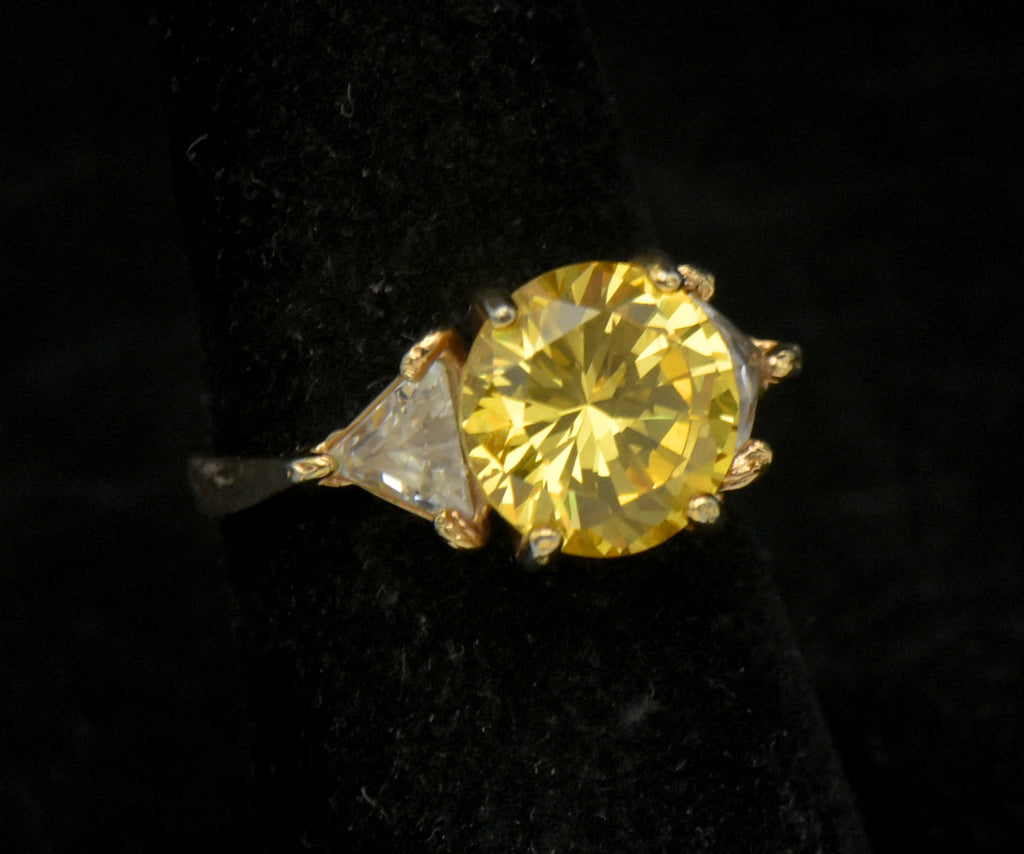 Vintage 18k Gold Plated Yellow CZ Ring - Size 6