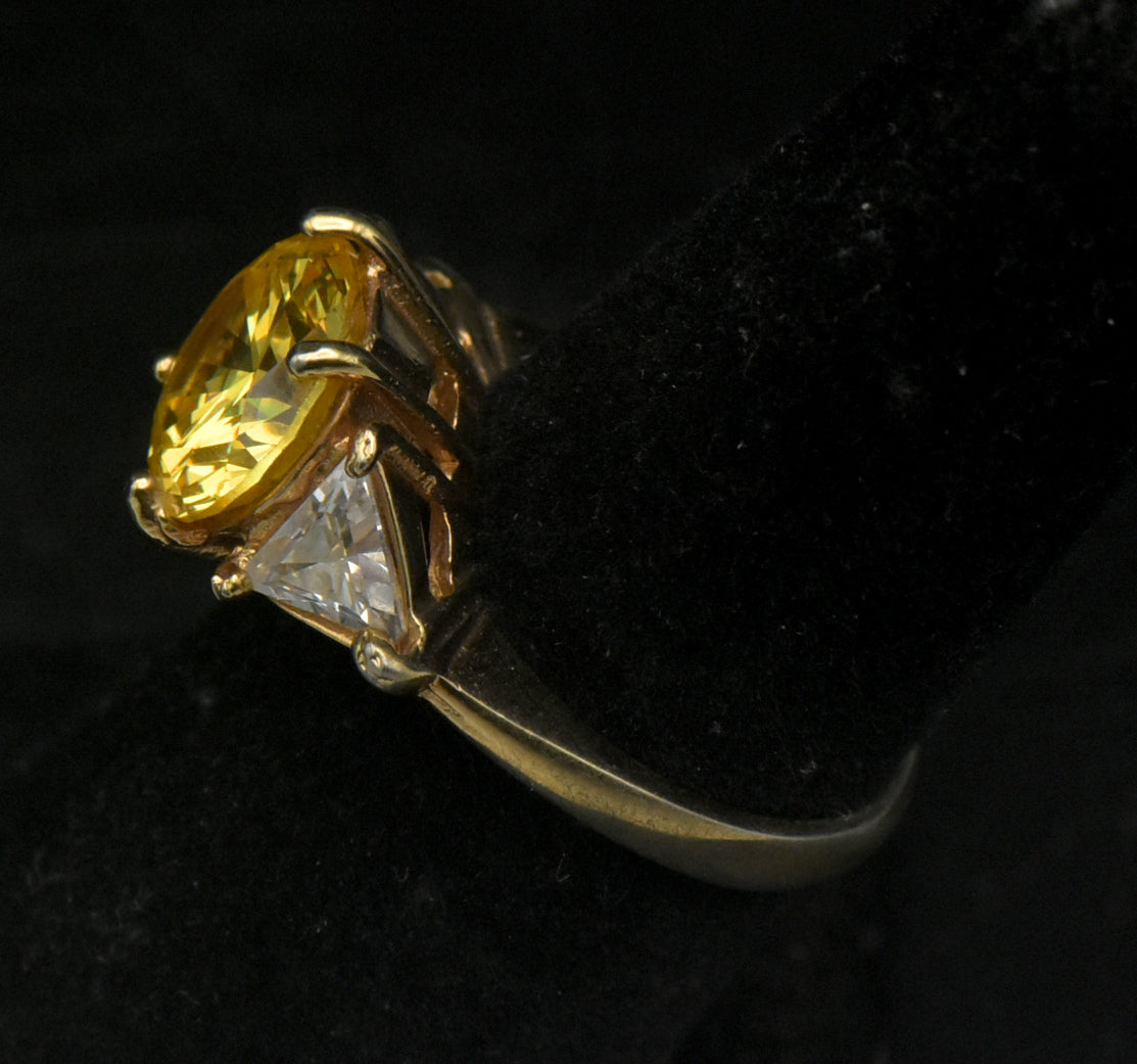 Vintage 18k Gold Plated Yellow CZ Ring - Size 6